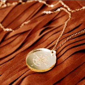 Compass Necklace Gold Acrylic Pendant with 18 inch Gold Chain
